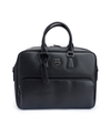 Black Leather Business Bag with Front Zip Pocket
