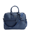 Blue Leather Business Bag with Front Zip Pocket