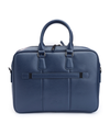 Blue Leather Business Bag with Front Zip Pocket
