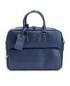 Blue Leather Business Bag with Front Zip Pocket