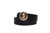 Black and brown belt with gold head logo