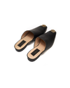 Black leather pointed mules with Gold dalk-bit logo