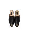 Black leather pointed mules with Gold dalk-bit logo