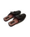 Black leather top design mules with silhouette logo
