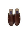 Brown Basket mules with Gold silhouette logo