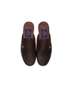 Dark Brown Basket mules with Gold silhouette logo