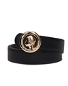 Black and brown belt with gold head logo