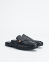 Black mules with Strap and Gold silhouette logo