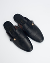 Black mules with Strap and Gold silhouette logo
