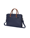 Blue Business bag with Rough leather and dark brown strip