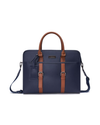Blue Business bag with smooth leather and brown strip